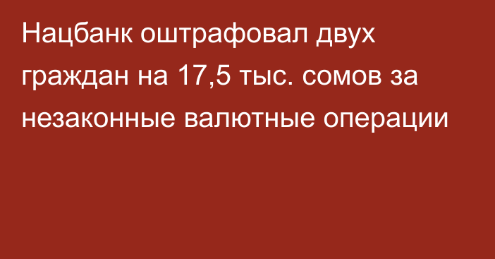 Нацбанк оштрафовал двух граждан на 17,5 тыс. сомов за незаконные валютные операции