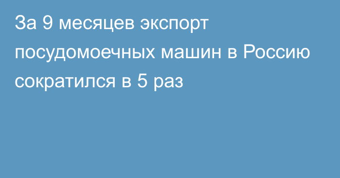 За 9 месяцев экспорт посудомоечных машин в Россию сократился в 5 раз