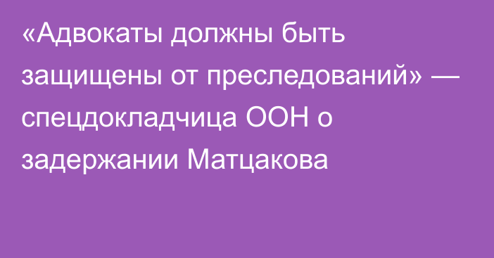 «Адвокаты должны быть защищены от преследований» — спецдокладчица ООН о задержании Матцакова