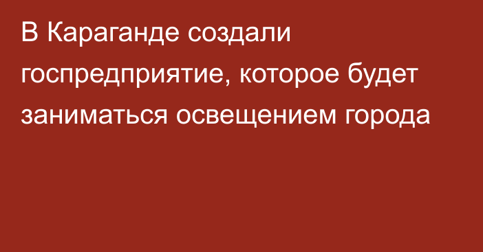 В Караганде создали госпредприятие, которое будет заниматься освещением города