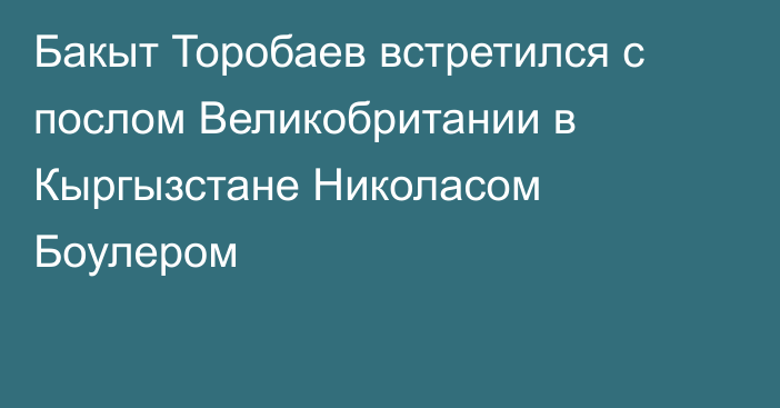 Бакыт Торобаев встретился с послом Великобритании в Кыргызстане Николасом Боулером 