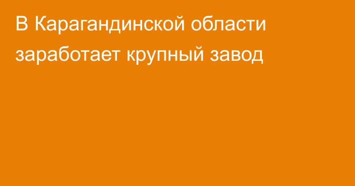 В Карагандинской области заработает крупный завод