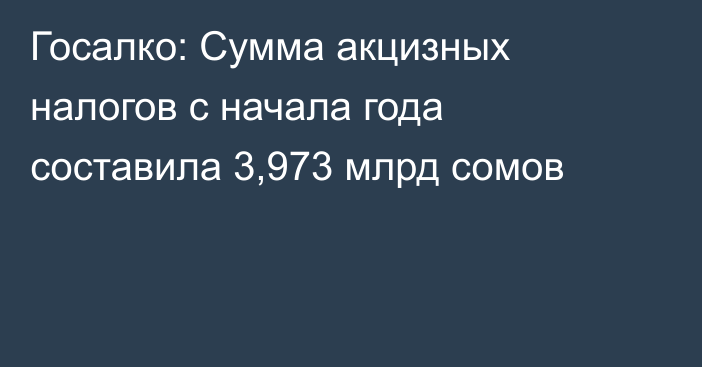 Госалко: Сумма акцизных налогов с начала года составила 3,973 млрд сомов