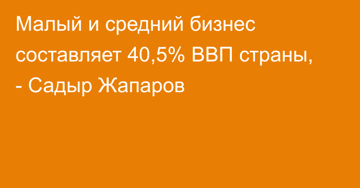 Малый и средний бизнес составляет 40,5% ВВП страны, - Садыр Жапаров