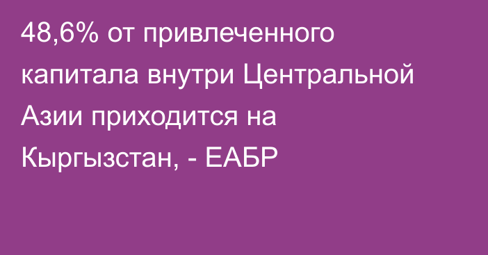 48,6% от привлеченного капитала внутри Центральной Азии приходится на Кыргызстан, - ЕАБР