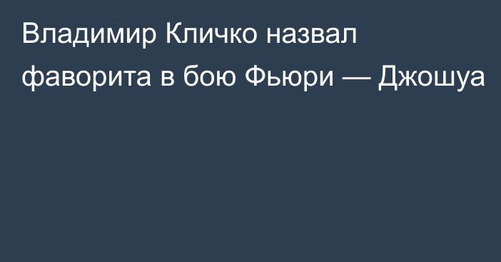 Владимир Кличко назвал фаворита в бою Фьюри — Джошуа