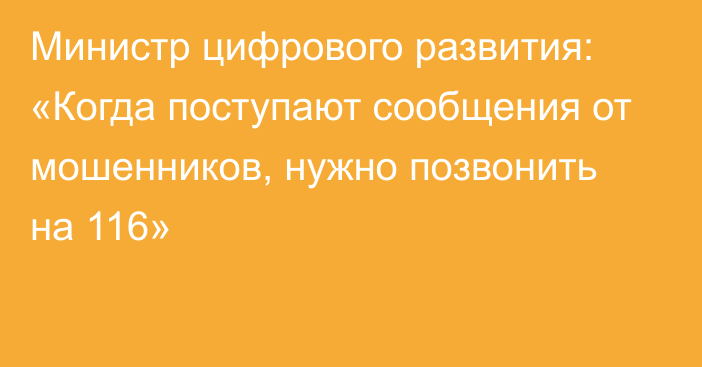 Министр цифрового развития: «Когда поступают сообщения от мошенников, нужно позвонить на 116»