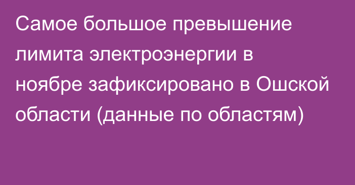 Самое большое превышение лимита электроэнергии в ноябре зафиксировано в Ошской области (данные по областям)