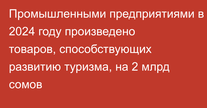 Промышленными предприятиями в 2024 году произведено товаров, способствующих развитию туризма, на 2 млрд сомов