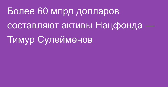 Более 60 млрд долларов составляют активы Нацфонда ― Тимур Сулейменов