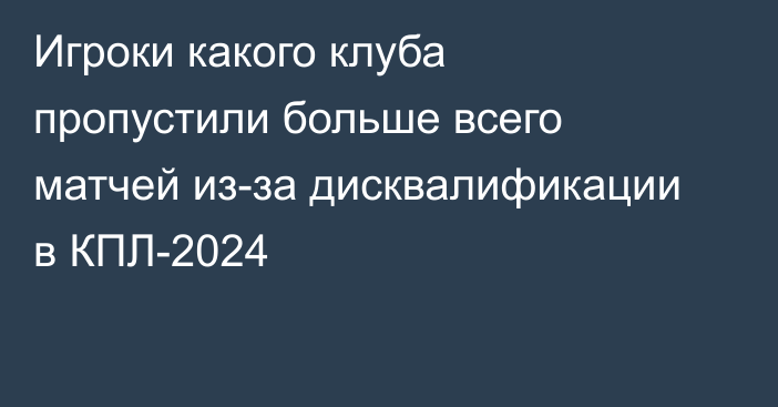 Игроки какого клуба пропустили больше всего матчей из-за дисквалификации в КПЛ-2024