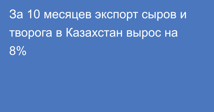 За 10 месяцев экспорт сыров и творога в Казахстан вырос на 8% 