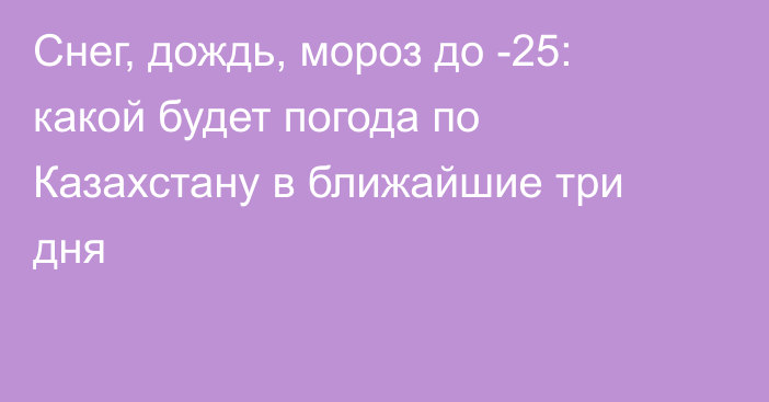 Снег, дождь, мороз до -25: какой будет погода по Казахстану в ближайшие три дня