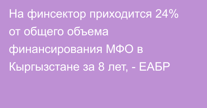 На финсектор приходится 24% от общего объема финансирования МФО в Кыргызстане за 8 лет, - ЕАБР