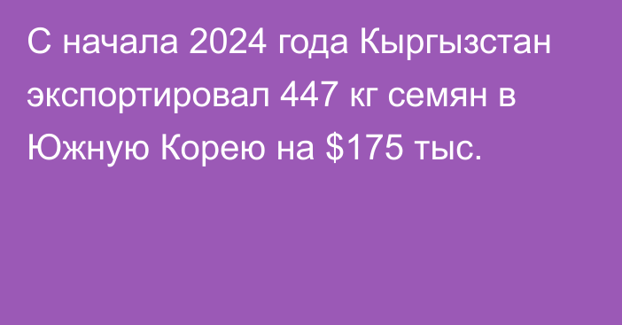 С начала 2024 года Кыргызстан экспортировал 447 кг семян в Южную Корею на $175 тыс.