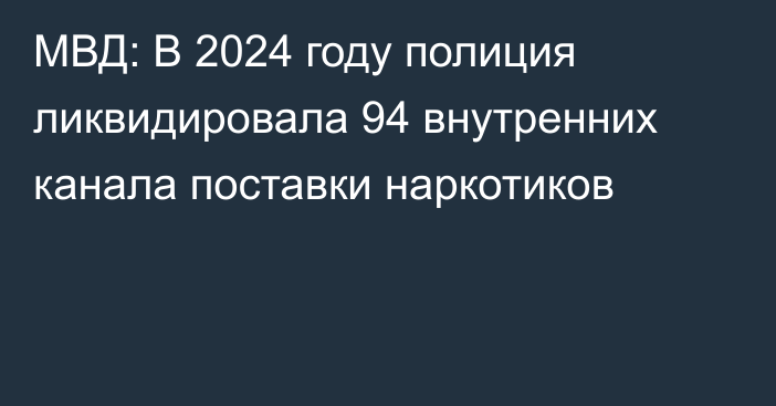 МВД: В 2024 году полиция ликвидировала 94 внутренних канала поставки наркотиков