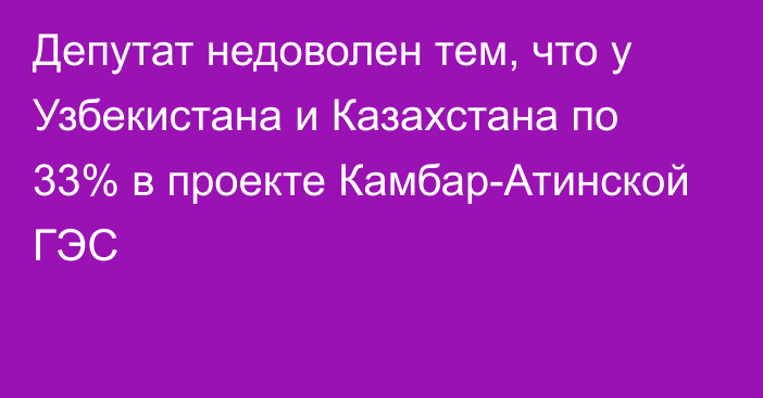 Депутат недоволен тем, что у Узбекистана и Казахстана по 33% в проекте Камбар-Атинской ГЭС