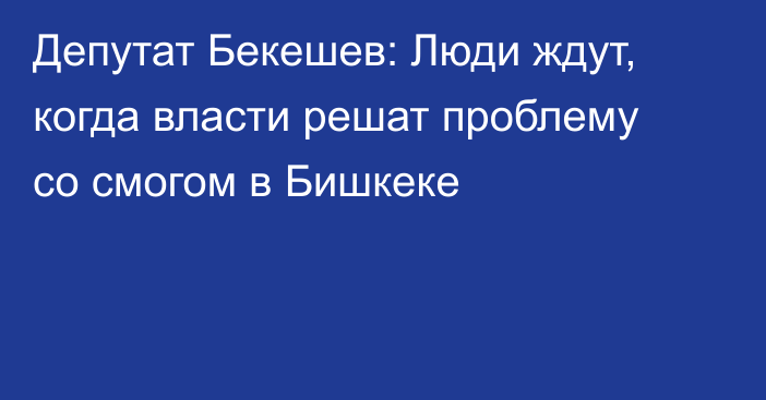 Депутат Бекешев: Люди ждут, когда власти решат проблему со смогом в Бишкеке