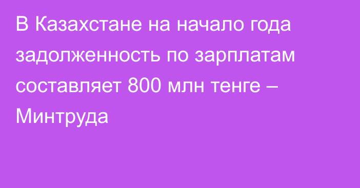 В Казахстане на начало года задолженность по зарплатам составляет 800 млн тенге – Минтруда