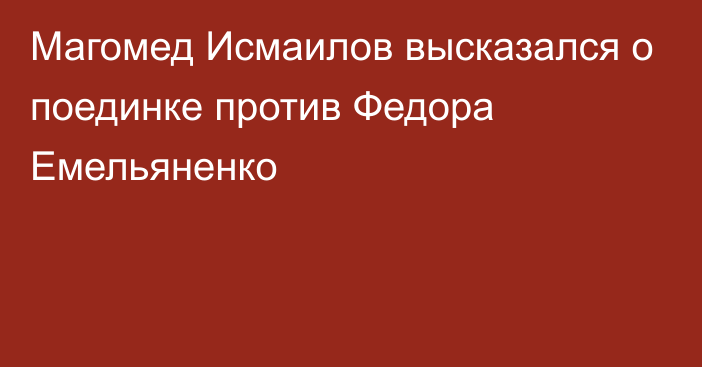 Магомед Исмаилов высказался о поединке против Федора Емельяненко