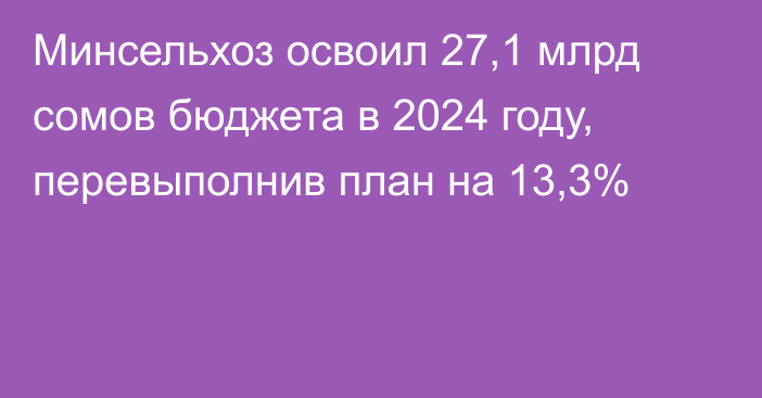 Минсельхоз освоил 27,1 млрд сомов бюджета в 2024 году, перевыполнив план на 13,3%