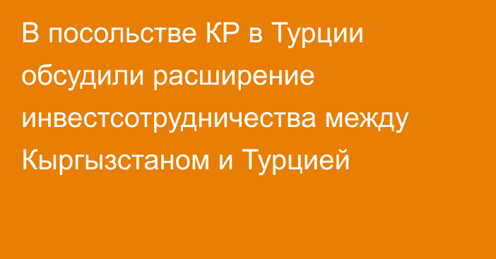 В посольстве КР в Турции обсудили расширение инвестсотрудничества между Кыргызстаном и Турцией