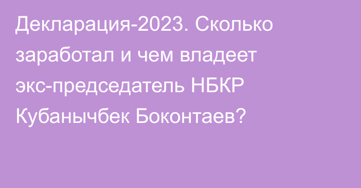 Декларация-2023. Сколько заработал и чем владеет экс-председатель НБКР Кубанычбек Боконтаев?