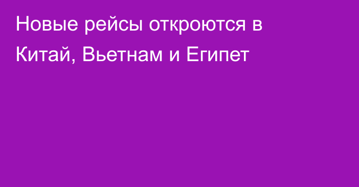 Новые рейсы откроются в Китай, Вьетнам и Египет