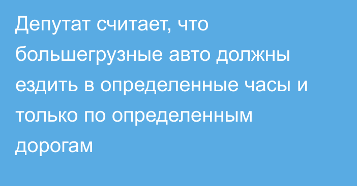 Депутат считает, что большегрузные авто должны ездить в определенные часы и только по определенным дорогам