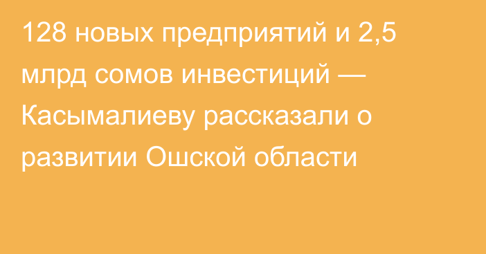 128 новых предприятий и 2,5 млрд сомов инвестиций — Касымалиеву рассказали о развитии Ошской области