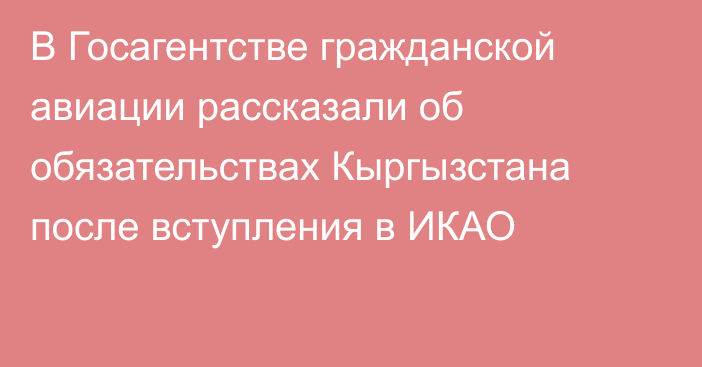 В Госагентстве гражданской авиации рассказали об обязательствах Кыргызстана после вступления в ИКАО