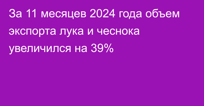 За 11 месяцев 2024 года объем экспорта лука и чеснока увеличился на 39%