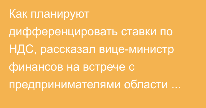 Как планируют дифференцировать ставки по НДС, рассказал вице-министр финансов на встрече с предпринимателями области Абай